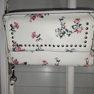 Elegant Floral Crossbody Bag with Stud Accents